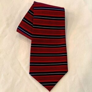 Rene Chagal 100% silk tie red black and white pin stripe